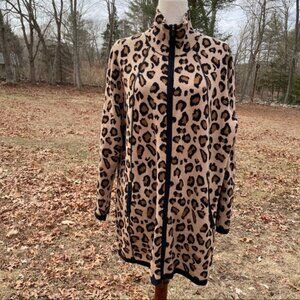 RACHEL ZOE SWEATER CARDIGAN TAN BLACK ANIMAL PRINT ZIP FRONT POCKET Size 2X PLUS